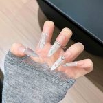 MadeInPanda Nude Silver Lace Rhinestone Press On Nails - premium press on nails