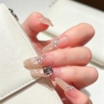 MadeInPanda Nude Base Silver Rhinestone Press On Nails - premium press on nails