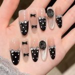 MadeInPanda Nude Black Bow & Polka Dot Press On Nails - premium press on nails
