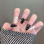 MadeInPanda Nude Black & White Polka Dot Press On Nails - premium press on nails