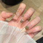 MadeInPanda Nude Base Gold Rhinestone Press On Nails - premium press on nails