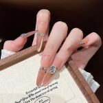 MadeInPanda Clear Nude Silver Rhinestone Press On Nails - premium press on nails