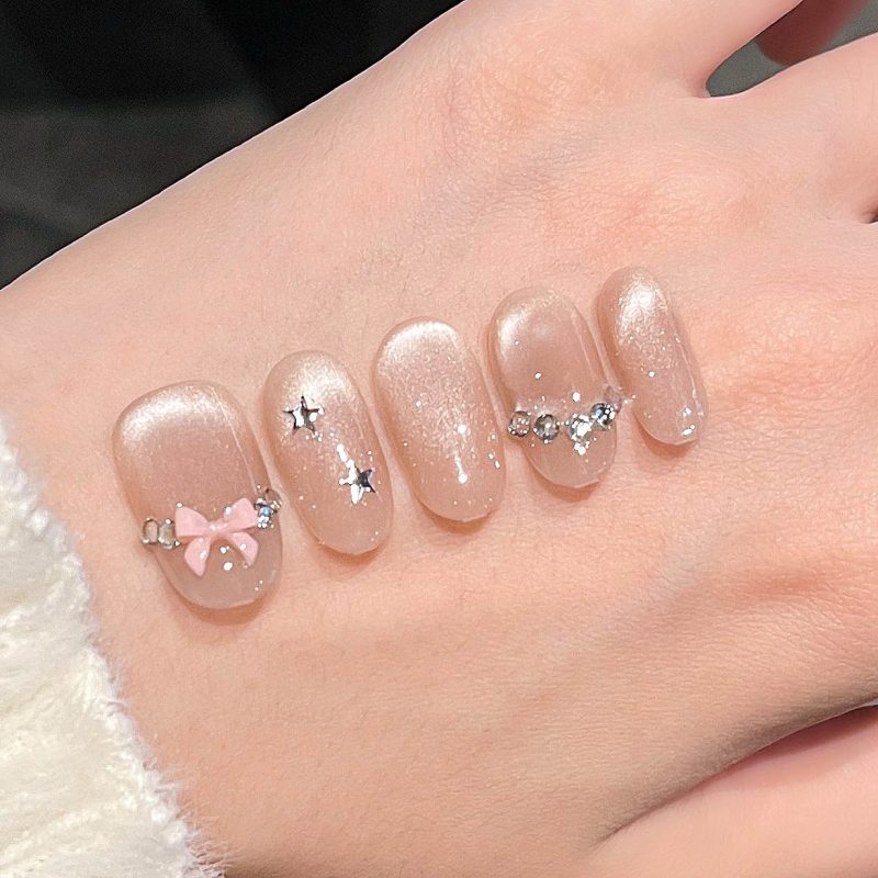 MadeInPanda Nude Pink Cat Eye Press On Nails - premium press on nails