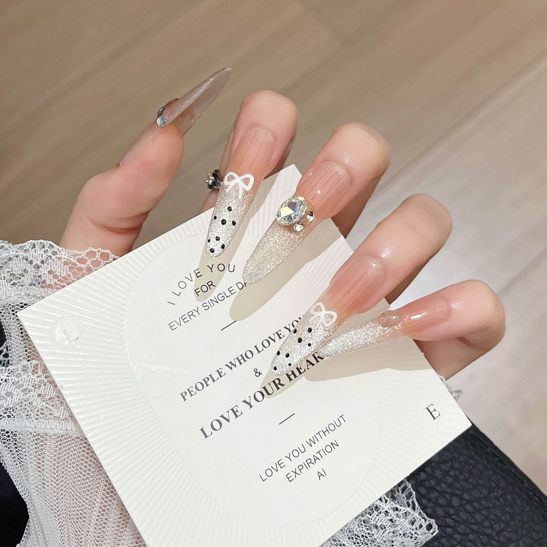 MP-N105-Nude-Pattern-Silver-Press-On-Nails-3.jpg MadeInPanda Nude Polka Dot French Press On Nails - premium press on nails