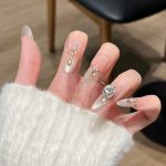 MadeInPanda Nude Base Silver Rhinestone Press On Nails - premium press on nails
