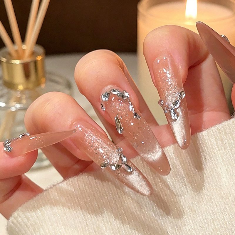MadeInPanda Clear Nude Cat Eye Press On Nails - premium press on nails