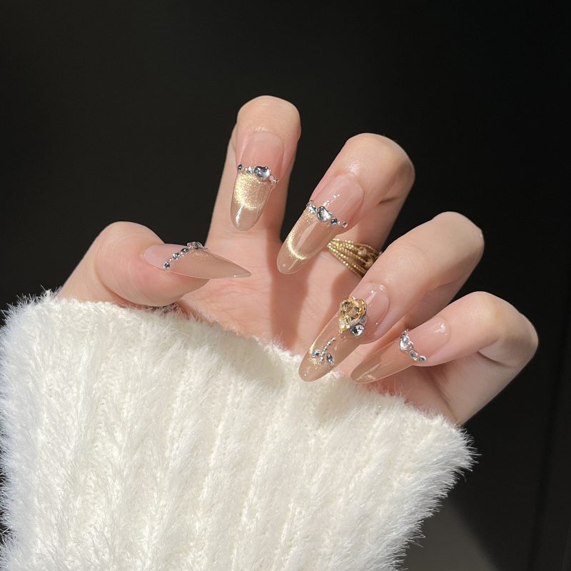 MadeInPanda Clear Nude Champagne Cat Eye Press On Nails - premium press on nails