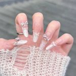 MadeInPanda Nude White Lace Press On Nails - premium press on nails