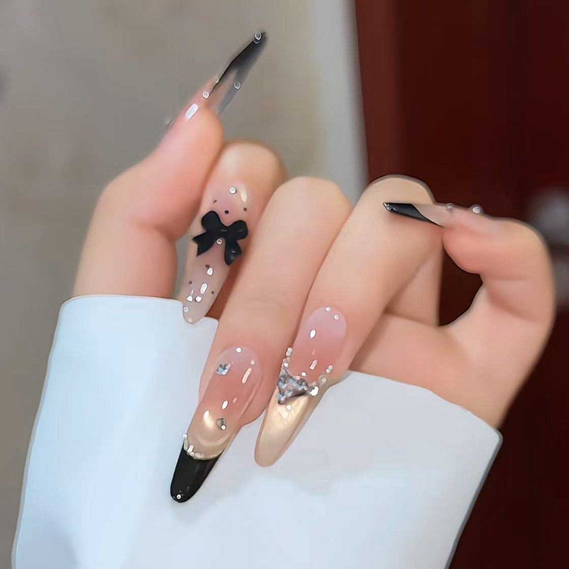 MP-N134-Nude-Base-Silver-Press-On-Nails.jpg MadeInPanda Nude Black French Tip Press On Nails - premium press on nails
