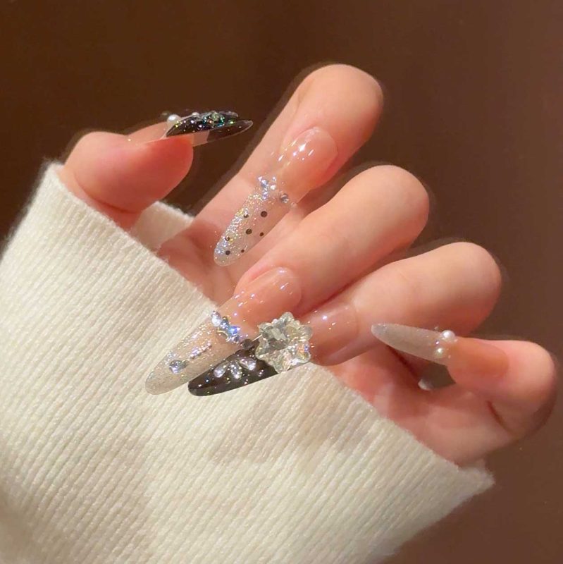 MadeInPanda Nude Black French Press On Nails - premium press on nails