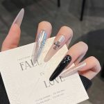 MadeInPanda Nude Black & Silver Cross Press On Nails - premium press on nails