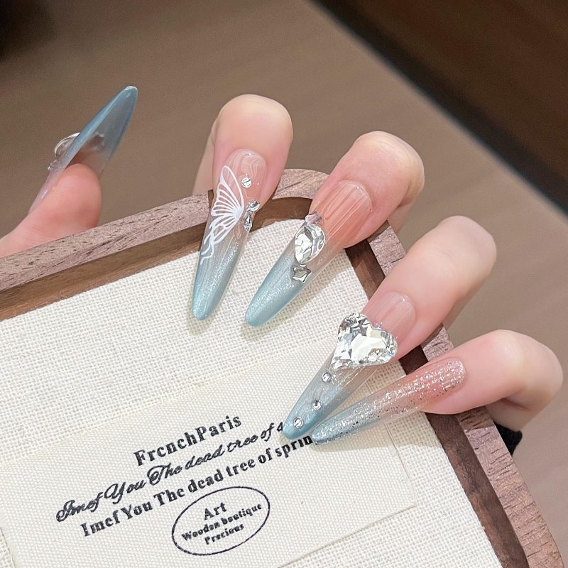 MadeInPanda Nude to Light Blue Gradient Press On Nails - premium press on nails