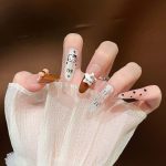 MadeInPanda Nude & Brown Press On Nails with Cartoon Prints, Polka Dots & 3D Star Accents - premium press on nails