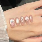 MadeInPanda Nude Pink Cat Eye Short Press On Nails with 3D Bow & Ribbon Decal Accents - premium press on nails
