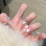 MadeInPanda Nude Pink Long Press On Nails with Large Rhinestones - premium press on nails