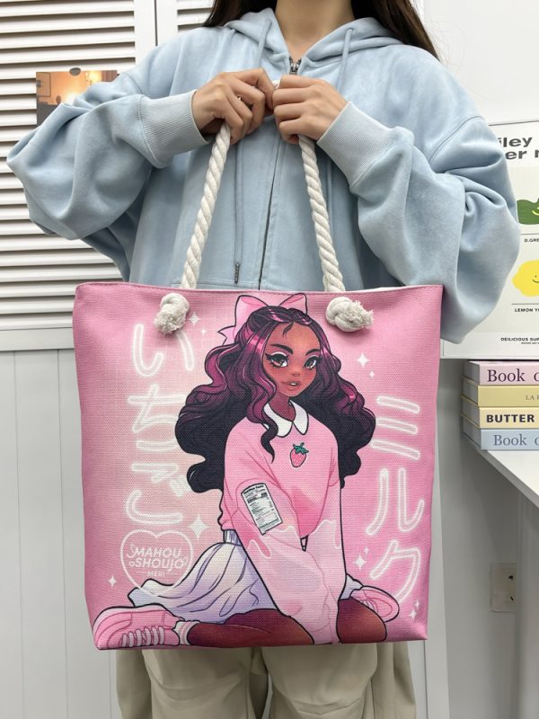 Xincheng Guli Cotton-Linen Printed Tote Bag for Women - Large Capacity Beach Shopping Bag - Creative Print Casual Handbag - Durable Cotton-Linen Material - Zip Closure - 43x38cm - Trendy Ethnic Fashion Tote - 1 Piece - Image 1 - MadeInPanda