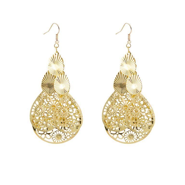 Layered Metal Earrings - E1457-3 Drop Gold - MadeInPanda