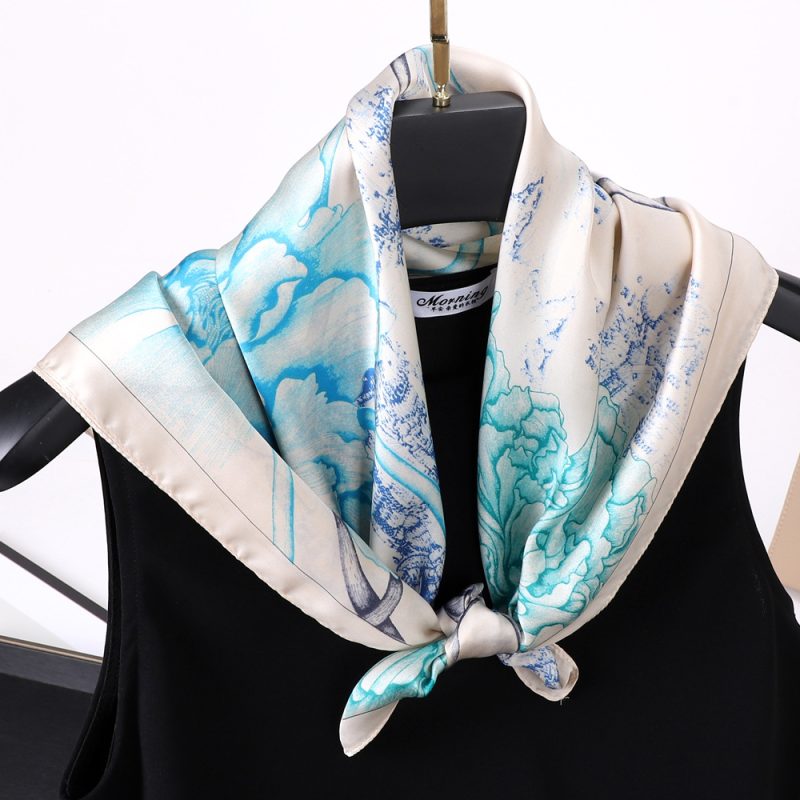 AISu 牡丹花 Silk Square Scarf - 70cm Chiffon Printed Pattern - Summer Fashion Bandana Neck Scarf - 1 Piece - MadeInPanda