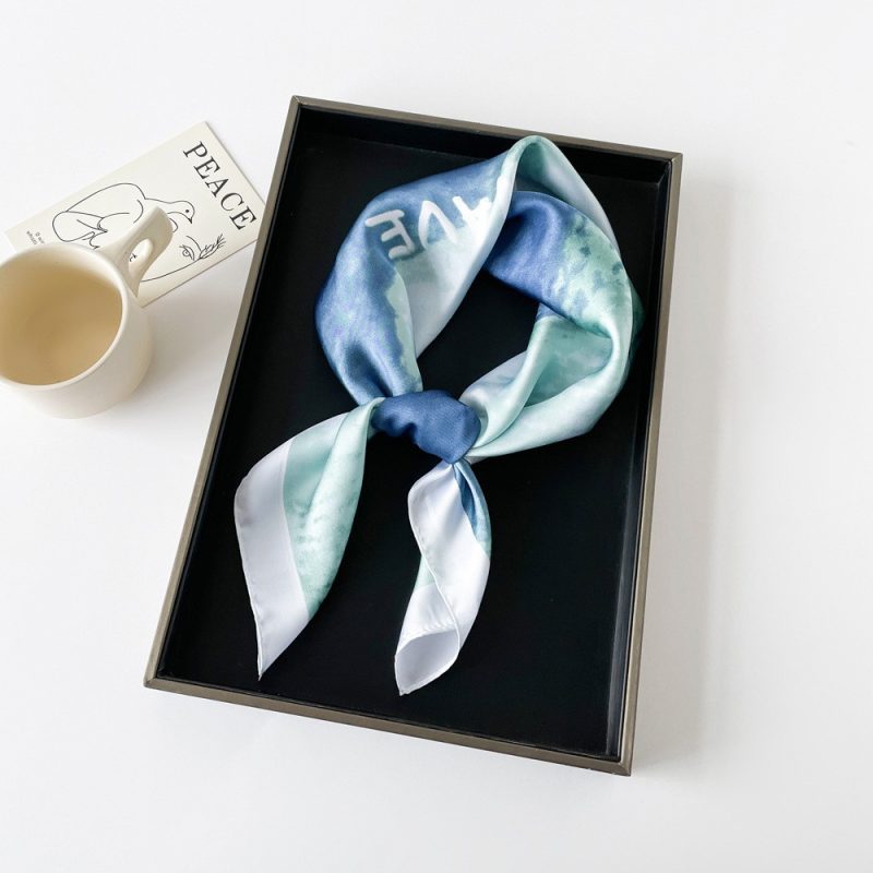 AISu 油画蓝 Silk Square Scarf - 70cm Chiffon Printed Pattern - Summer Fashion Bandana Neck Scarf - 1 Piece - MadeInPanda