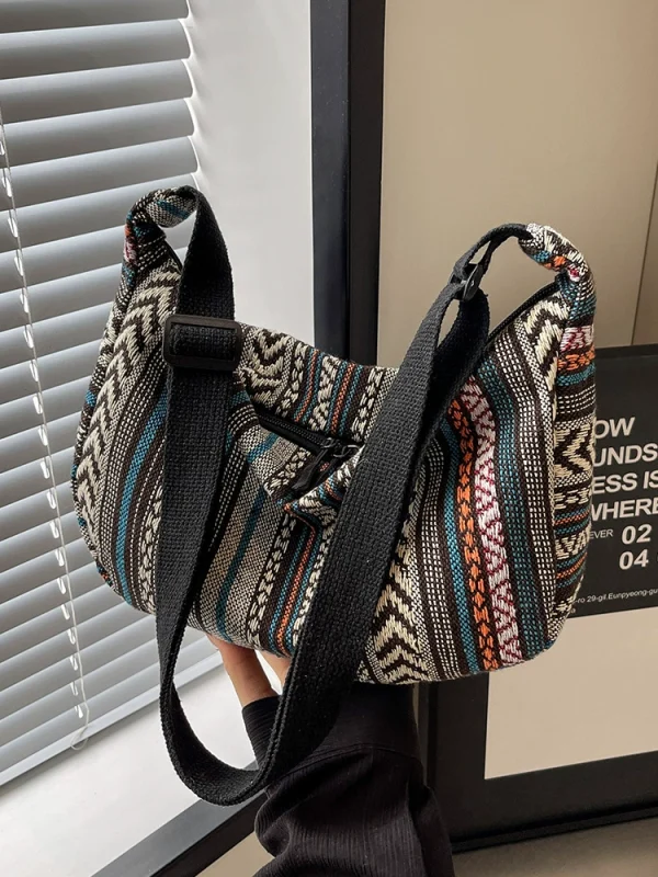 Canvas Large Capacity Tote Shoulder Bag for Women - Boho Ethnic Print Crossbody Bag - Vintage Retro Casual Daily Handbag - Durable Canvas Material with Zip Closure - Medium Size 28x10x21cm - Trendy Fashion Everyday Bag - 1 Piece - Image 1 - MadeInPanda