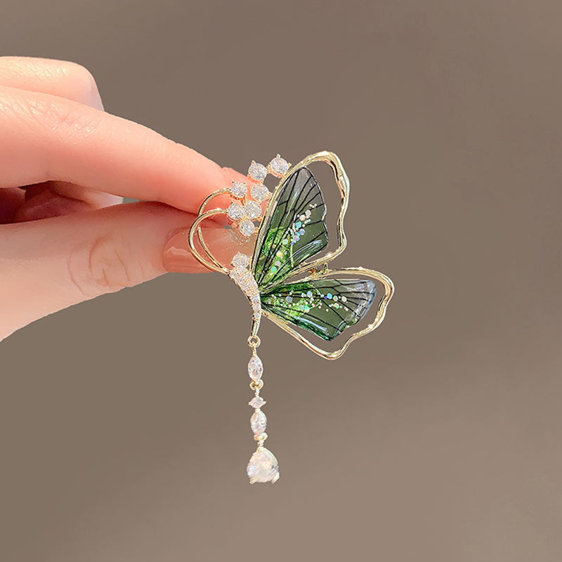 Tassel Green Butterfly Brooch MadeInPanda