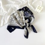 AISu 藏青 Silk Square Scarf - 70cm Chiffon Printed Pattern - Summer Fashion Bandana Neck Scarf - 1 Piece - MadeInPanda