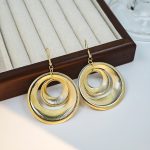 Layered Metal Earrings - E3161-1 Gold - MadeInPanda