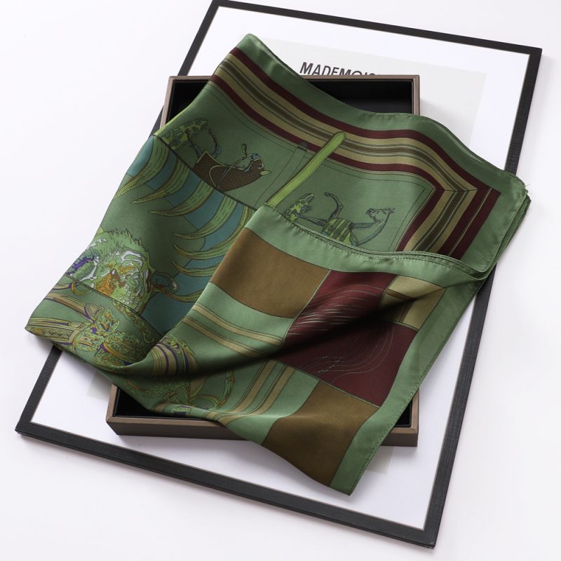 AISu 墨绿马 Silk Square Scarf - 70cm Chiffon Printed Pattern - Summer Fashion Bandana Neck Scarf - 1 Piece - MadeInPanda