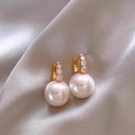 Pearl Crystal Buckle Earrings - White