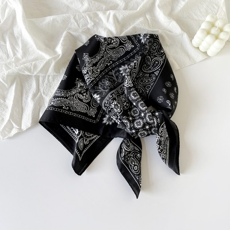 AISu 黑色 Silk Square Scarf - 70cm Chiffon Printed Pattern - Summer Fashion Bandana Neck Scarf - 1 Piece - MadeInPanda