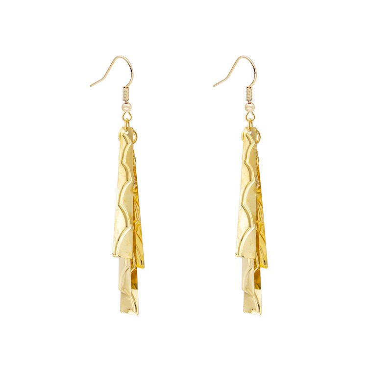 Layered Metal Earrings - E1263-6 Rectangle Gold - MadeInPanda