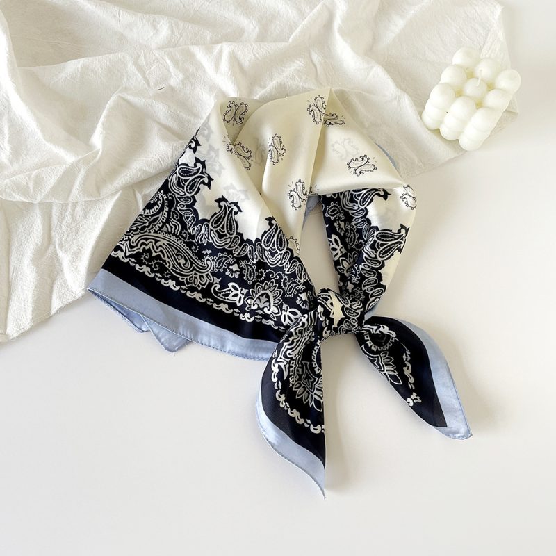 AISu 蓝边 Silk Square Scarf - 70cm Chiffon Printed Pattern - Summer Fashion Bandana Neck Scarf - 1 Piece - MadeInPanda