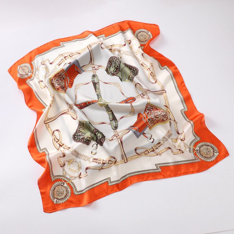 AISu 橘马鞍 Silk Square Scarf - 70cm Chiffon Printed Pattern - Summer Fashion Bandana Neck Scarf - 1 Piece - MadeInPanda