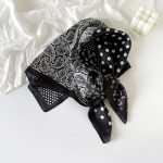 AISu 黑色 Silk Square Scarf - 70cm Chiffon Printed Pattern - Summer Fashion Bandana Neck Scarf - 1 Piece - MadeInPanda