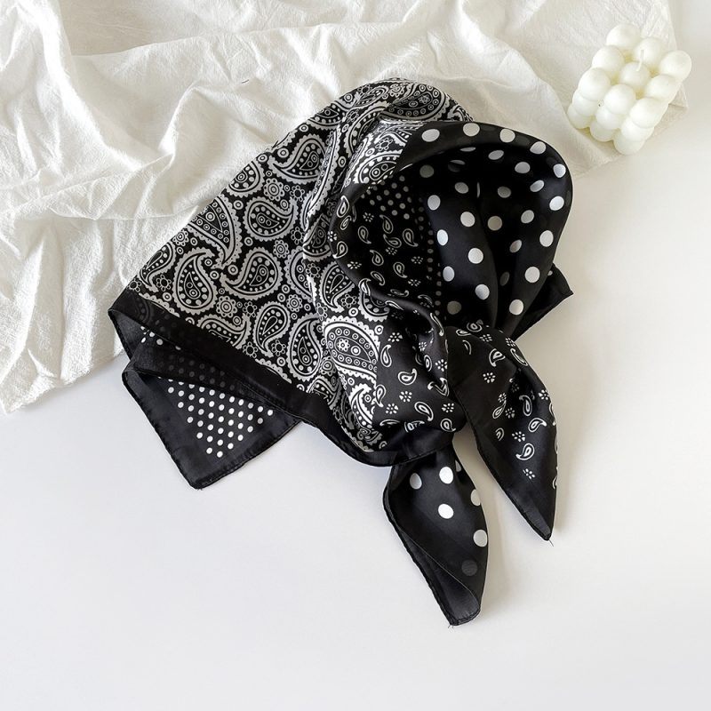 AISu 黑色 Silk Square Scarf - 70cm Chiffon Printed Pattern - Summer Fashion Bandana Neck Scarf - 1 Piece - MadeInPanda