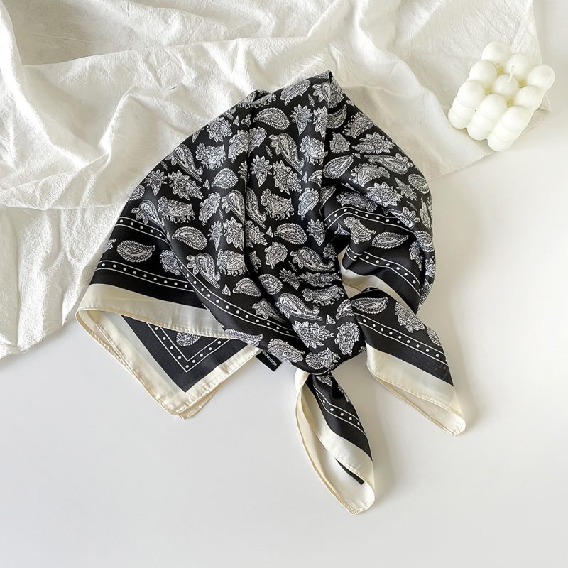 AISu 腰果 Silk Square Scarf - 70cm Chiffon Printed Pattern - Summer Fashion Bandana Neck Scarf - 1 Piece - MadeInPanda