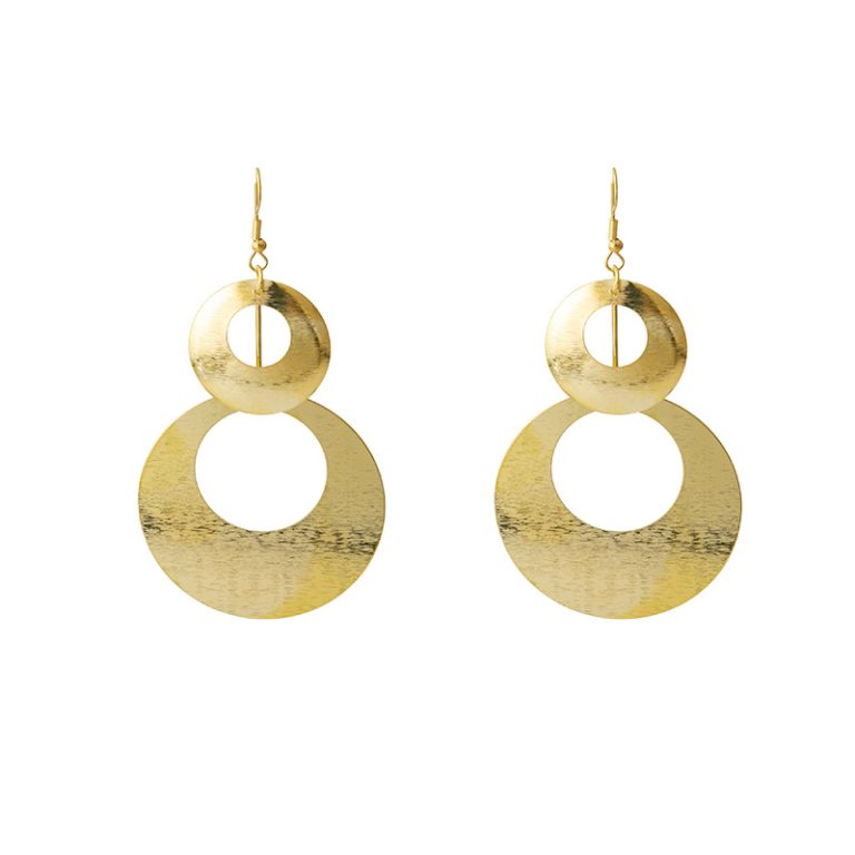 Layered Metal Earrings - E1378-1 Circle Gold - MadeInPanda