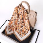 AISu 橘色H Silk Square Scarf - 70cm Chiffon Printed Pattern - Summer Fashion Bandana Neck Scarf - 1 Piece - MadeInPanda