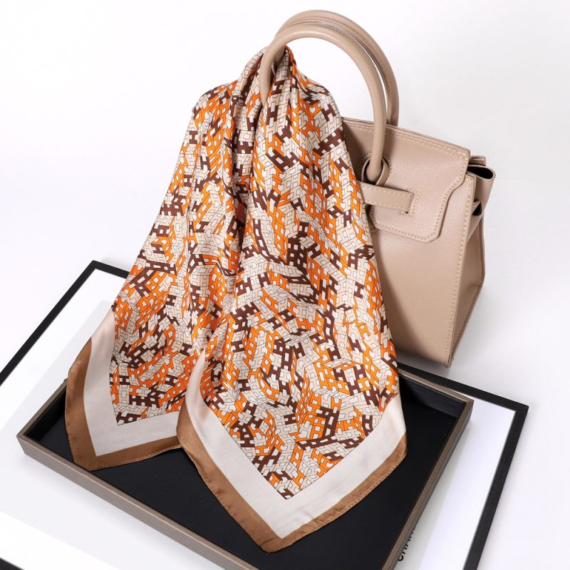 AISu 橘色H Silk Square Scarf - 70cm Chiffon Printed Pattern - Summer Fashion Bandana Neck Scarf - 1 Piece - MadeInPanda