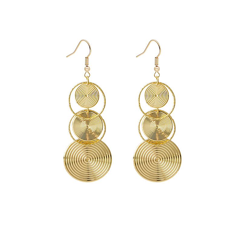 Layered Metal Earrings - E4117-3 Thread Gold - MadeInPanda