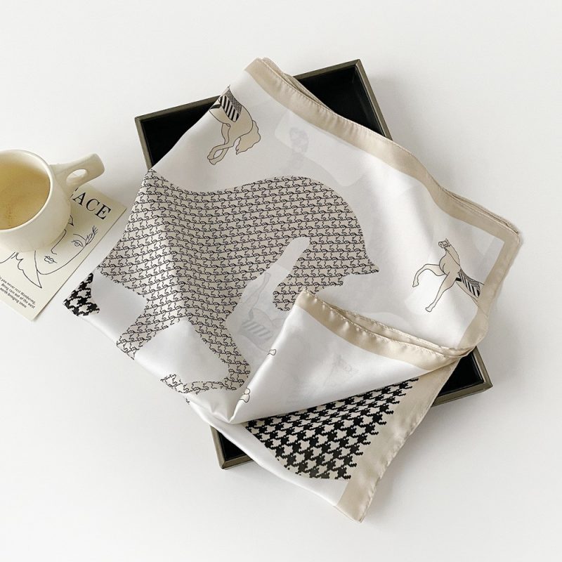AISu 千鸟格马 Silk Square Scarf - 70cm Chiffon Printed Pattern - Summer Fashion Bandana Neck Scarf - 1 Piece - MadeInPanda