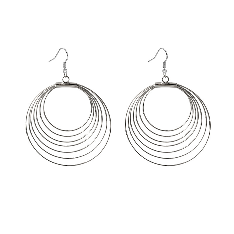 Layered Metal Earrings - E942-1 Multi-layer Silver - MadeInPanda