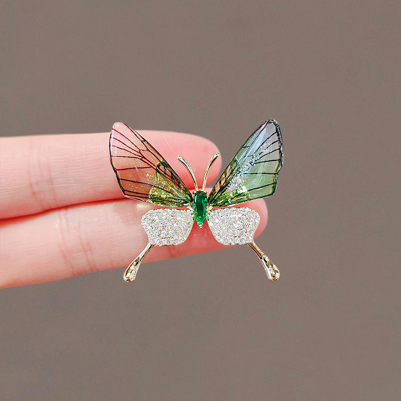 Crystal Green Butterfly Brooch MadeInPanda