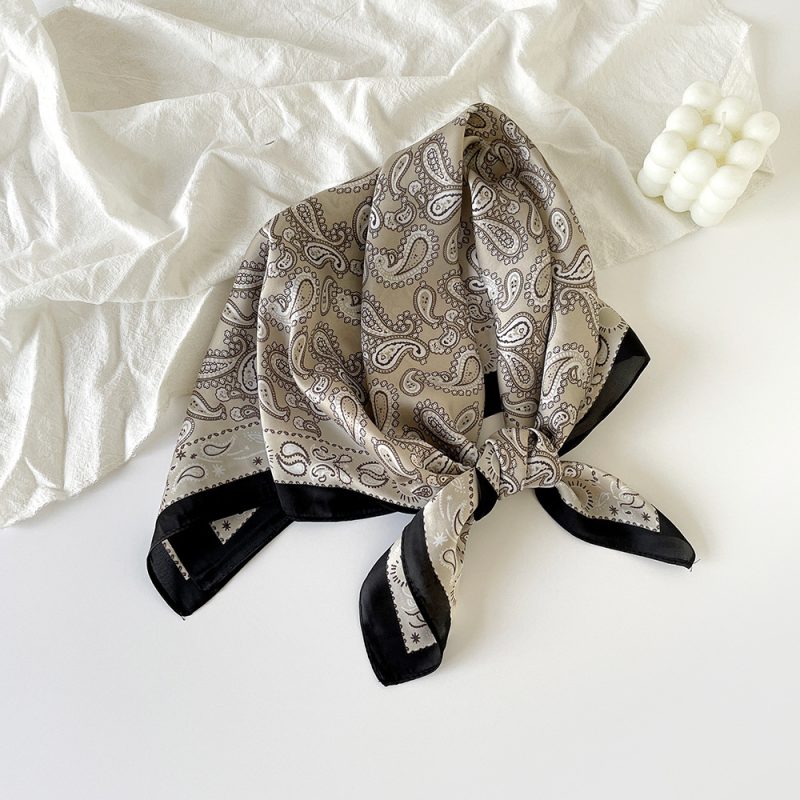 AISu 黑灰 Silk Square Scarf - 70cm Chiffon Printed Pattern - Summer Fashion Bandana Neck Scarf - 1 Piece - MadeInPanda
