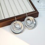 Layered Metal Earrings - E3137 Silver - MadeInPanda
