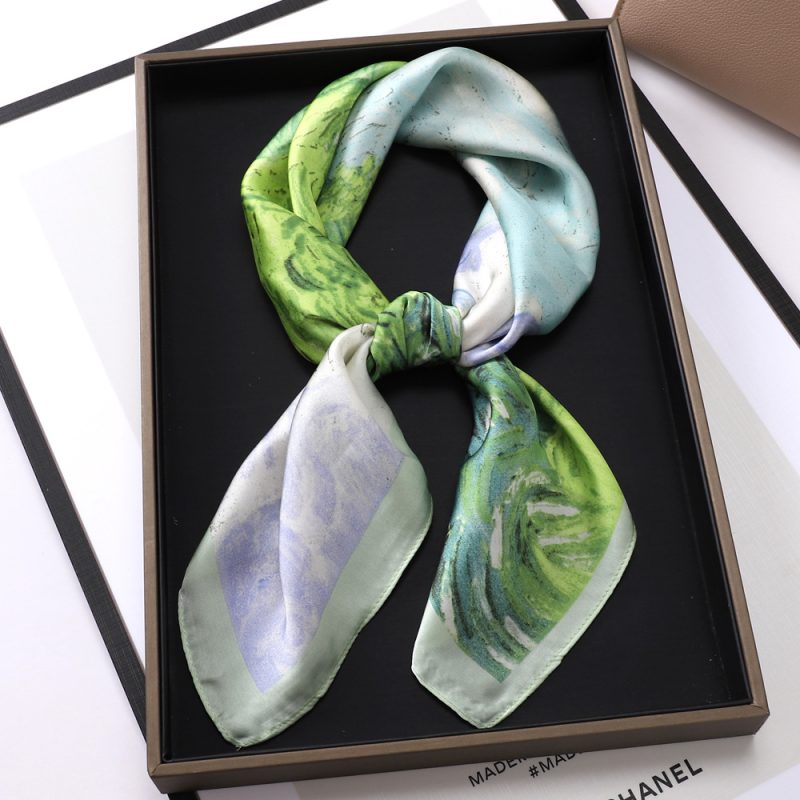 AISu 小绿绿 Silk Square Scarf - 70cm Chiffon Printed Pattern - Summer Fashion Bandana Neck Scarf - 1 Piece - MadeInPanda