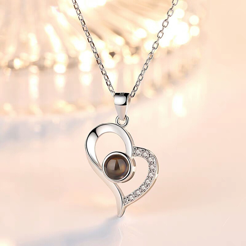 100 Languages I Love You Projection Heart Pendant Necklace Side