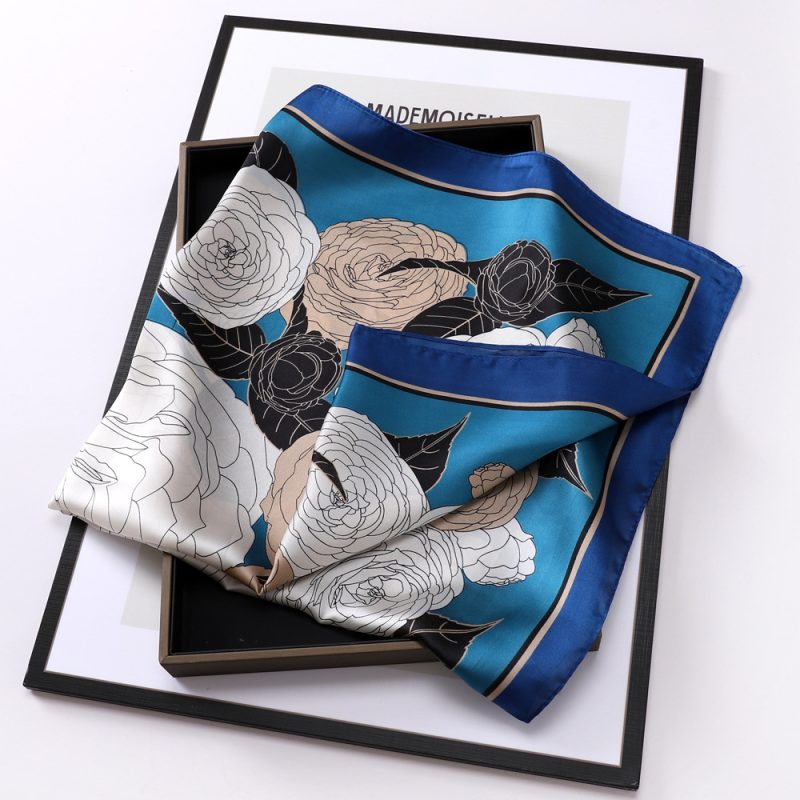 AISu 蓝花 Silk Square Scarf - 70cm Chiffon Printed Pattern - Summer Fashion Bandana Neck Scarf - 1 Piece - MadeInPanda