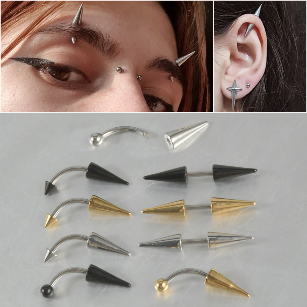 Curved Barbell Eyebrow Piercing - Spike Ball Conical Stainless Steel Body Jewelry - Image 1 - MadeInPanda