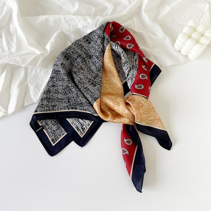 AISu 拼色 Silk Square Scarf - 70cm Chiffon Printed Pattern - Summer Fashion Bandana Neck Scarf - 1 Piece - MadeInPanda
